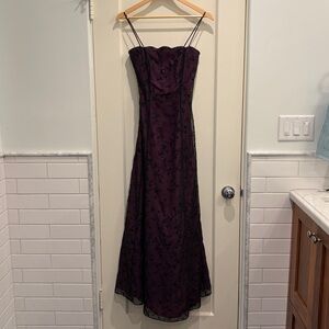 Y2K Vintage Purple & Black Floral Burnout Velvet Beaded Fairy Whimsygoth Gown